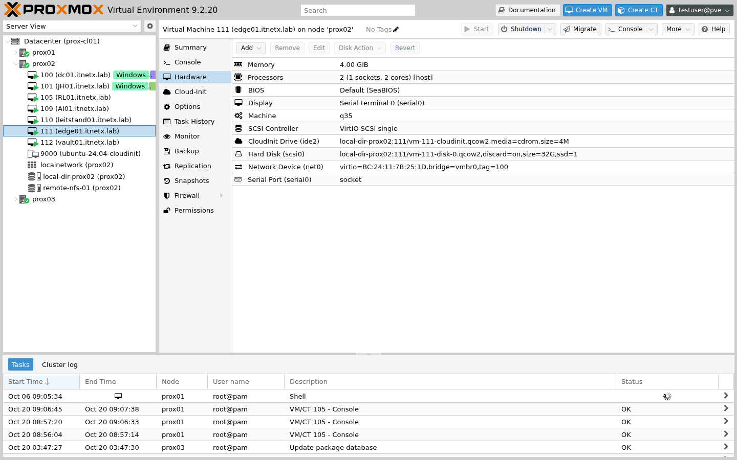 VM → Hardware → Netzwerkkarte mit VLAN Tag 100